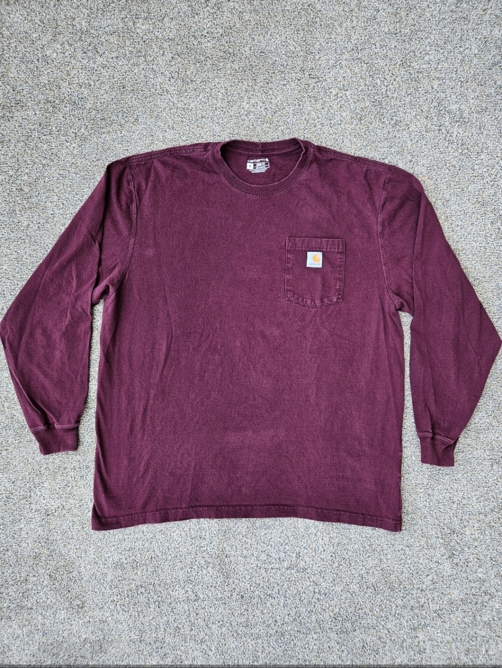 Carhartt Loose Fit Fit Burgundy Long Sleeve Pocket T Shirt Size Mens Size XL